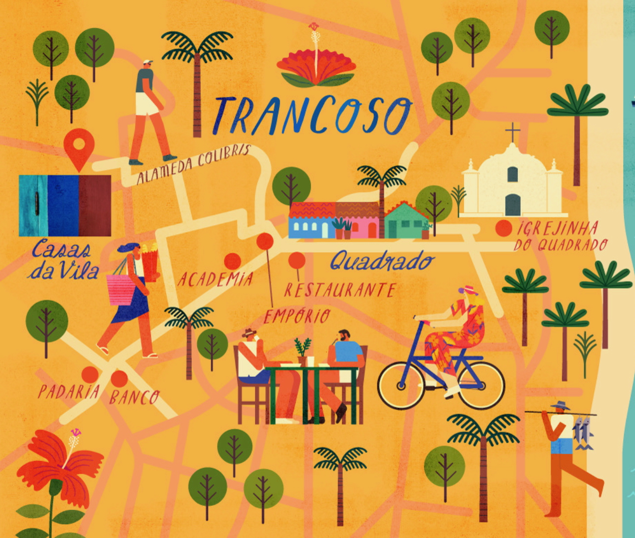 Illustrated map of Casas da Vila and Quadrado in Trancoso
